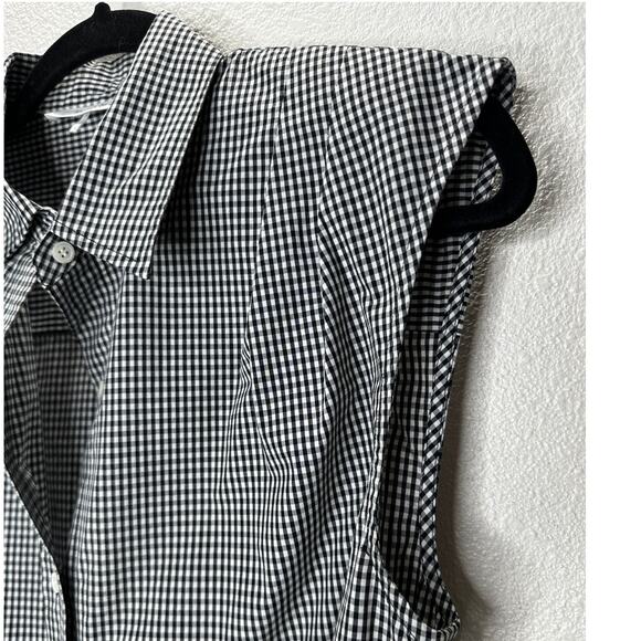 Frame Black & White Gingham Sleeveless Shoulder Pad Button Collared Shirtdress S - Picture 4 of 16
